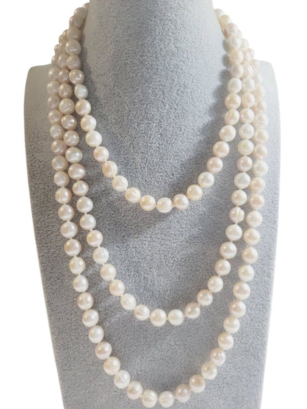 Freshwater Pearl Necklace Hand Knotted Natural White Color 30 Inches Long